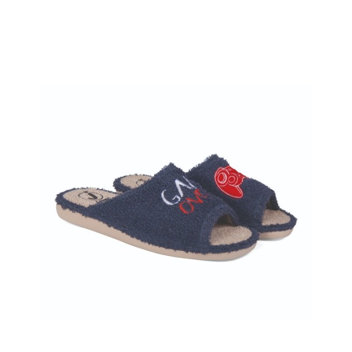 Zapatillas de casa verano hombre puntera abierta Game over color tejano