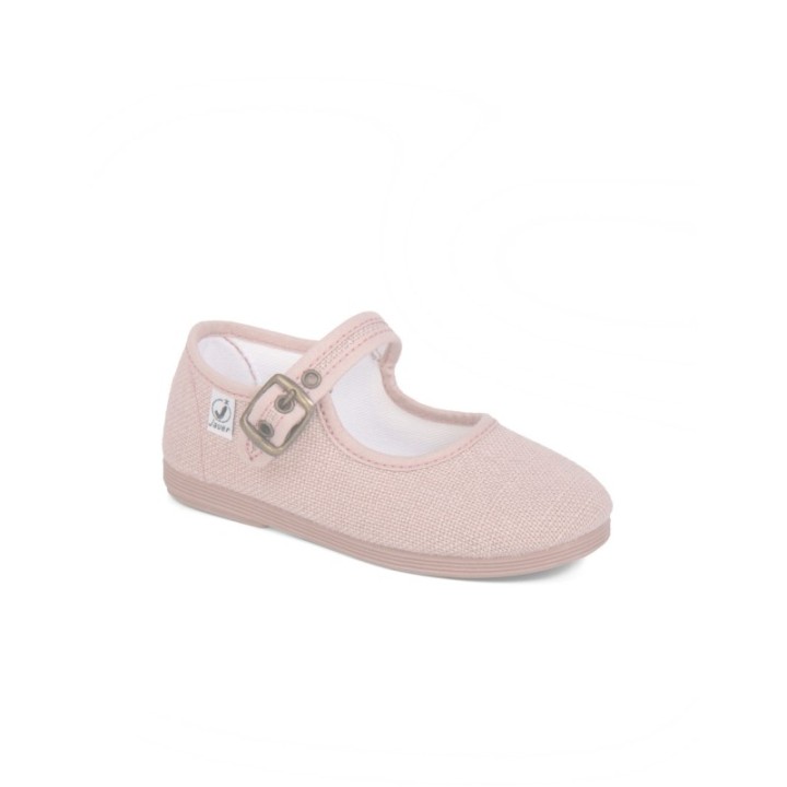 Merceditas lona con cierre hebilla color rosa