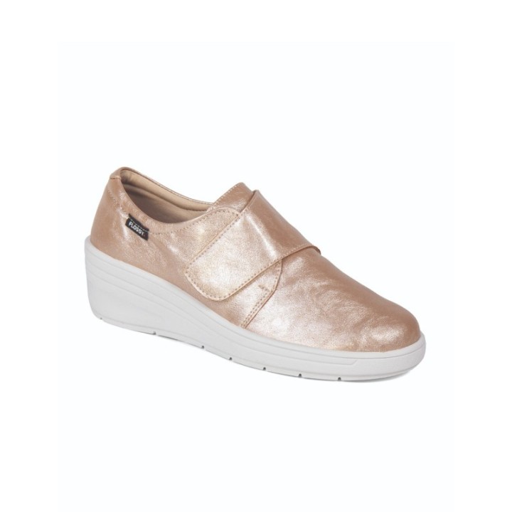Zapatos con cuña mujer cerradas con velcro color bronce