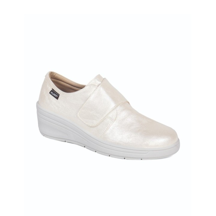 Zapatos con cuña mujer cerradas con velcro color marfil