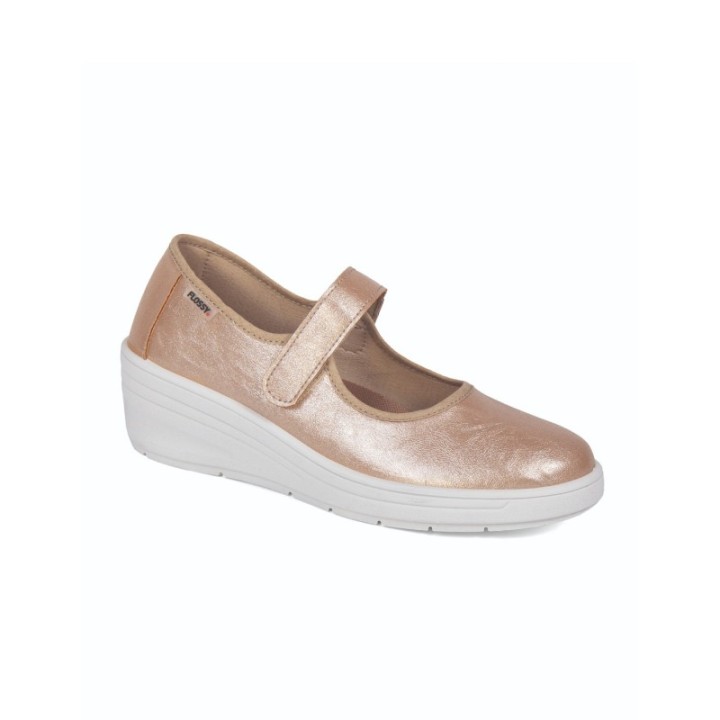 Zapatos con cuña mujer con cinta velcro Flossy color bronce