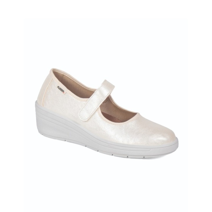 Zapatos con cuña mujer con cinta velcro Flossy color marfil