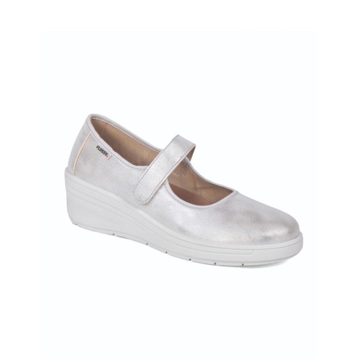 Zapatos con cuña mujer cinta velcro color plata