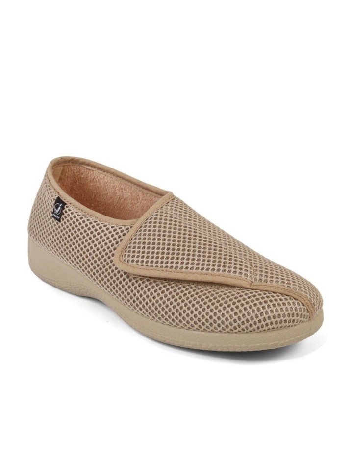 Zapatillas lona con velcro y vulcanizado color beige