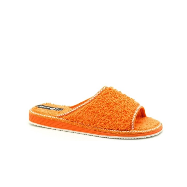 Zapatillas casa terciopelo abiertas piso eva pegado color naranja
