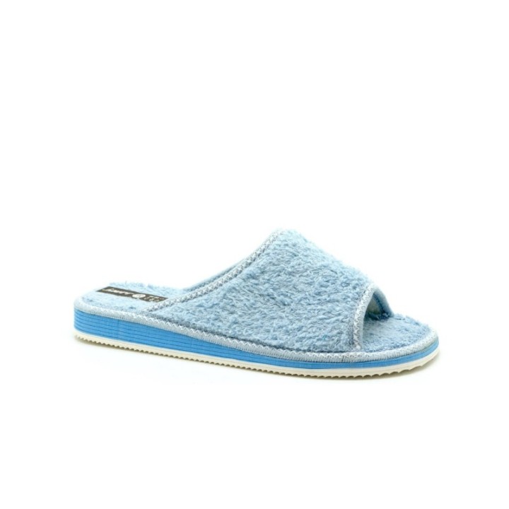Zapatillas casa terciopelo abiertas piso eva pegado color celeste