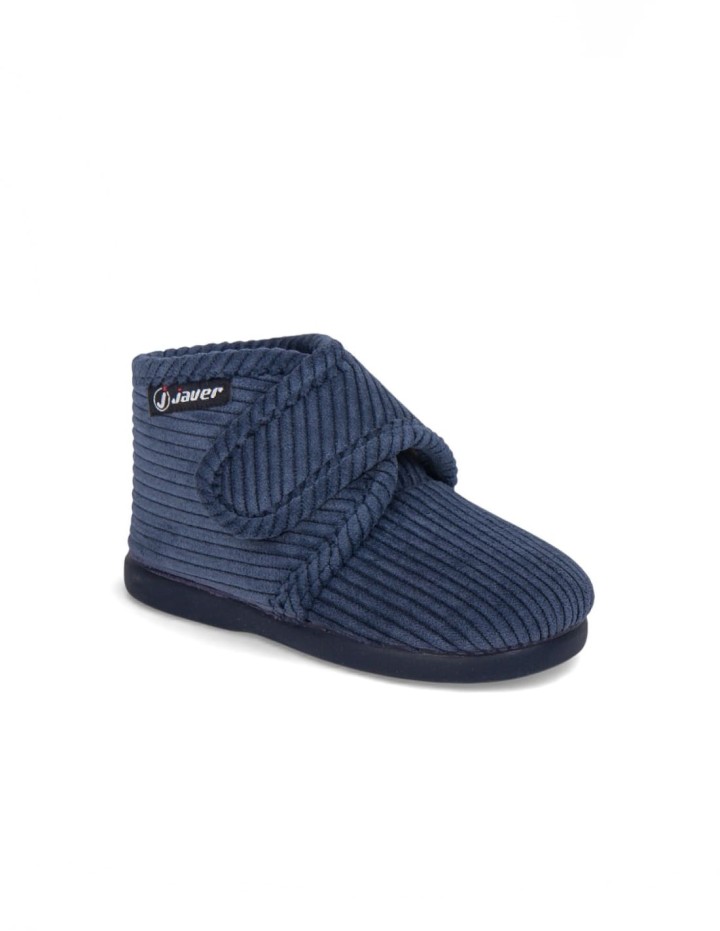 Zapatillas de casa niños con cierre de velcro en azul marino con pana