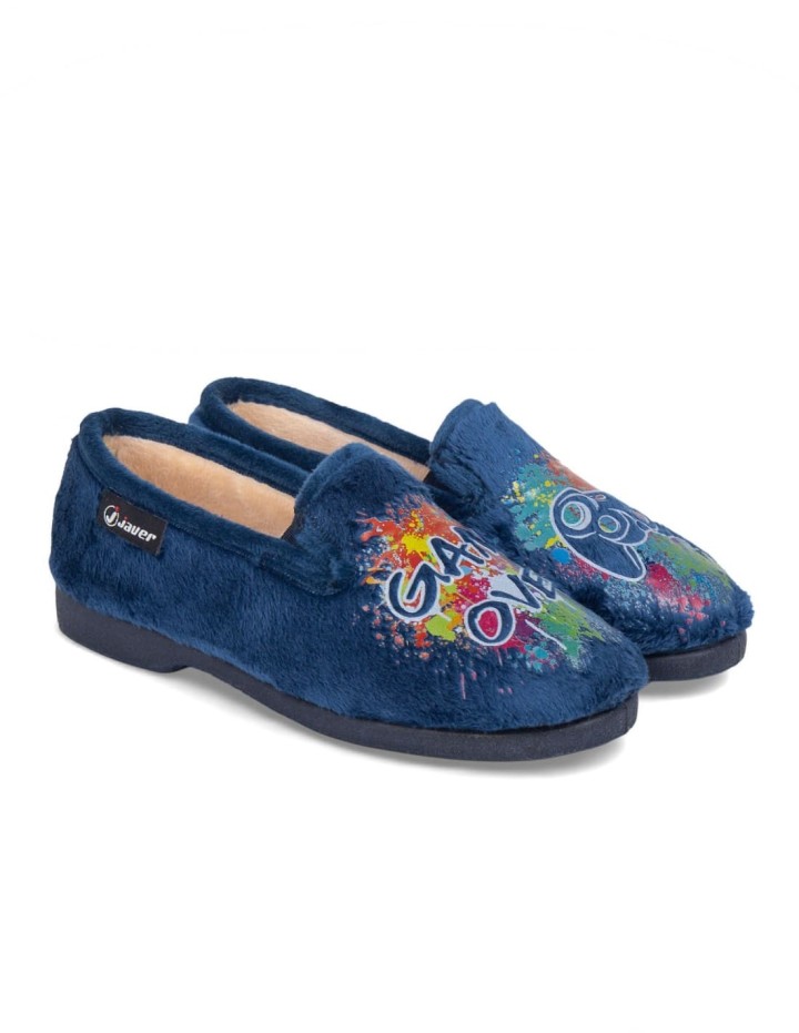 Zapatillas de casa cerradas estampado Game Over azul marino