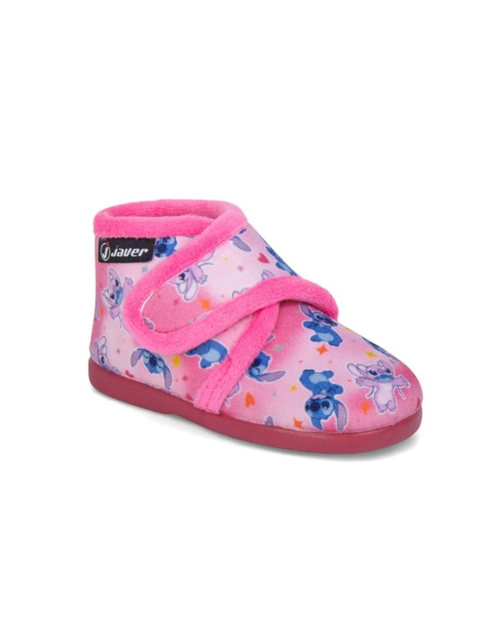 Zapatilla de casa con cierre de velcro estampado Stich color rosa