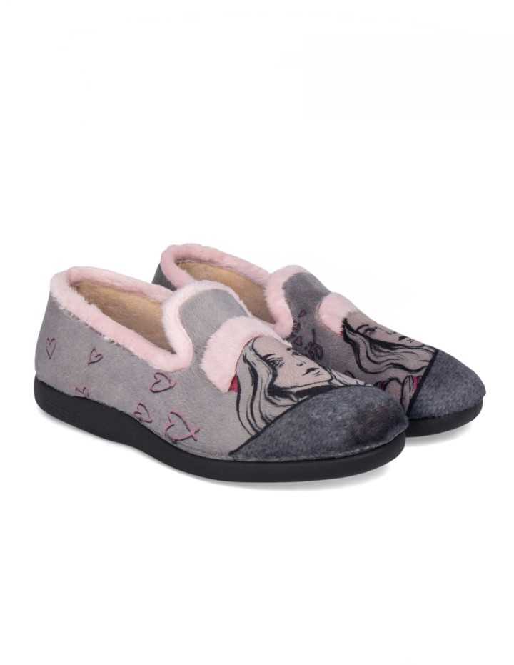 Zapatillas de casa cerradas estampado mujer Bonjour Paris