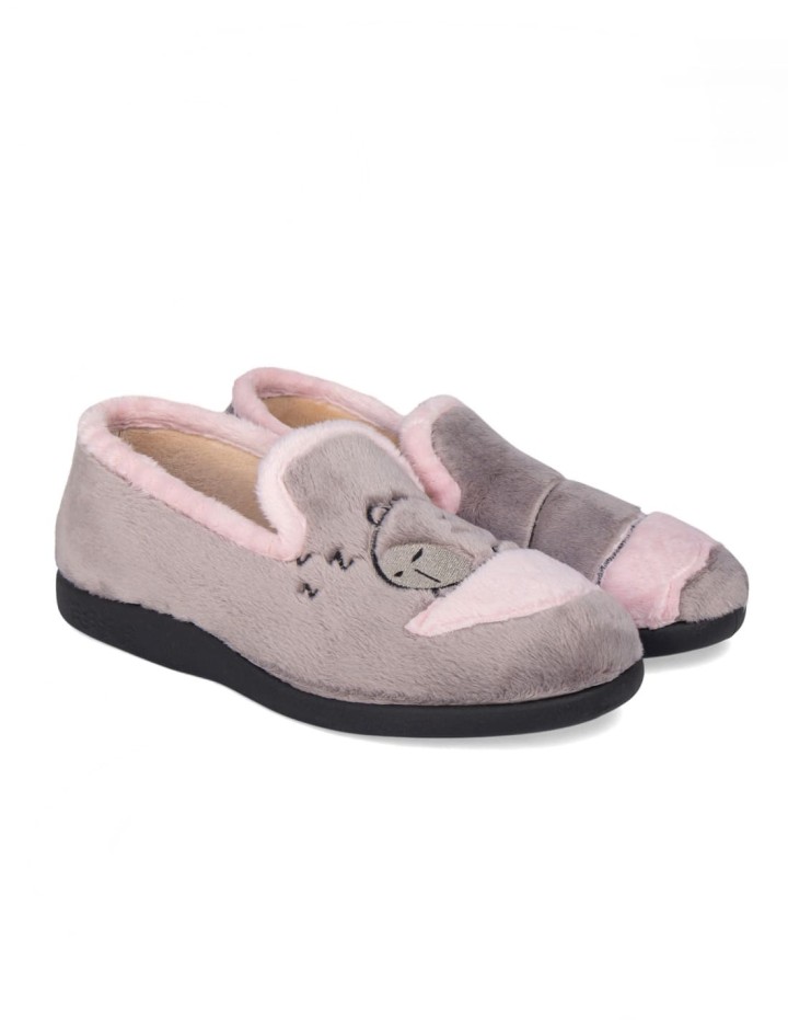 Zapatillas de casa cerradas estampado oso durmiendo color niebla