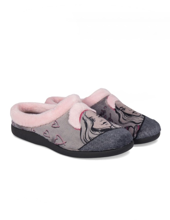 Zapatillas de casa cerradas confort estampado mujer Bon jour Paris