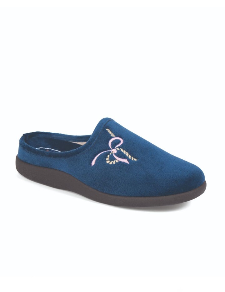 Zapatillas de casa abiertas con lazo estampado y color marino