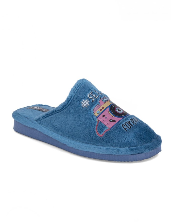 Zapatillas de casa abiertas estampado Selfie forever