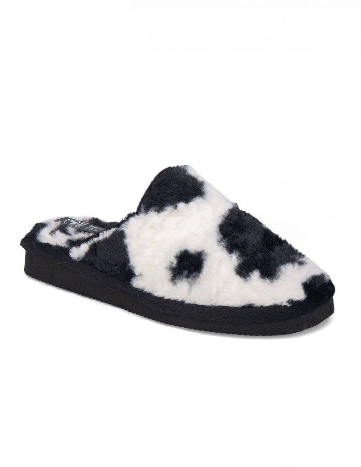 Zapatillas de casa abiertas color negro estampado animal