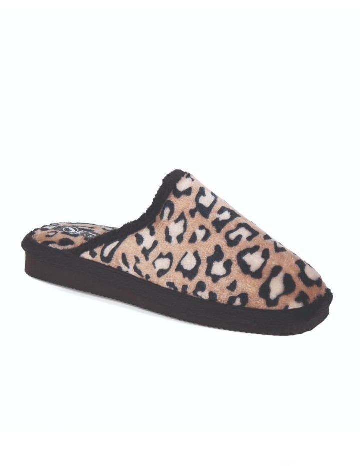 Zapatillas de casa abiertas mujer estampado de leopardo