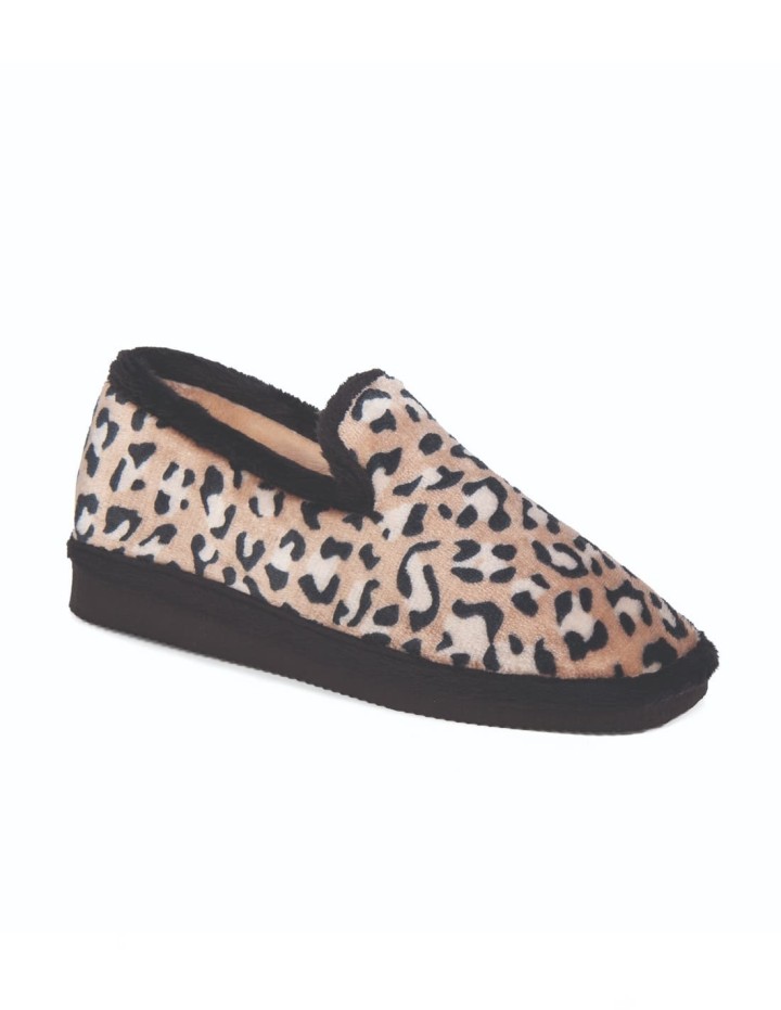 Zapatillas de casa cerradas mujer estampado de leopardo