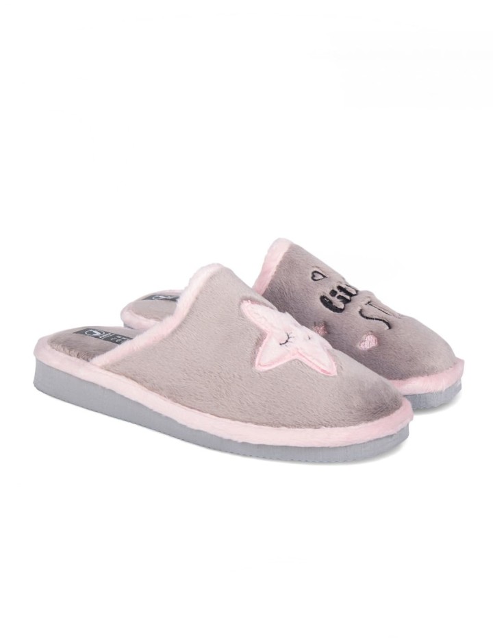 Zapatillas de casa abiertas con borde rosa y estampado Little Star