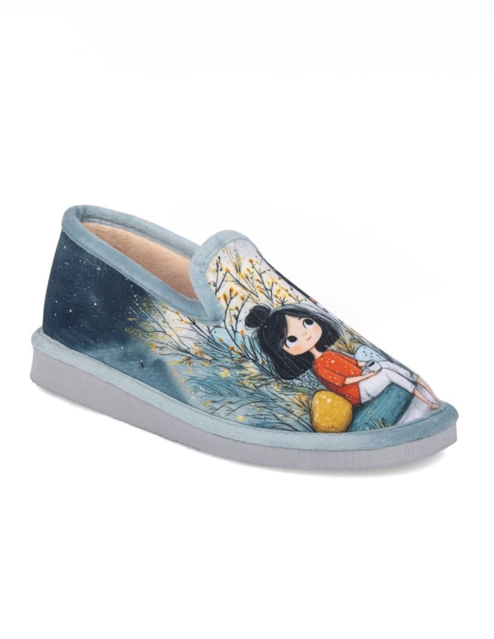 Zapatillas de casa cerradas color aguamar estampado mujer relax