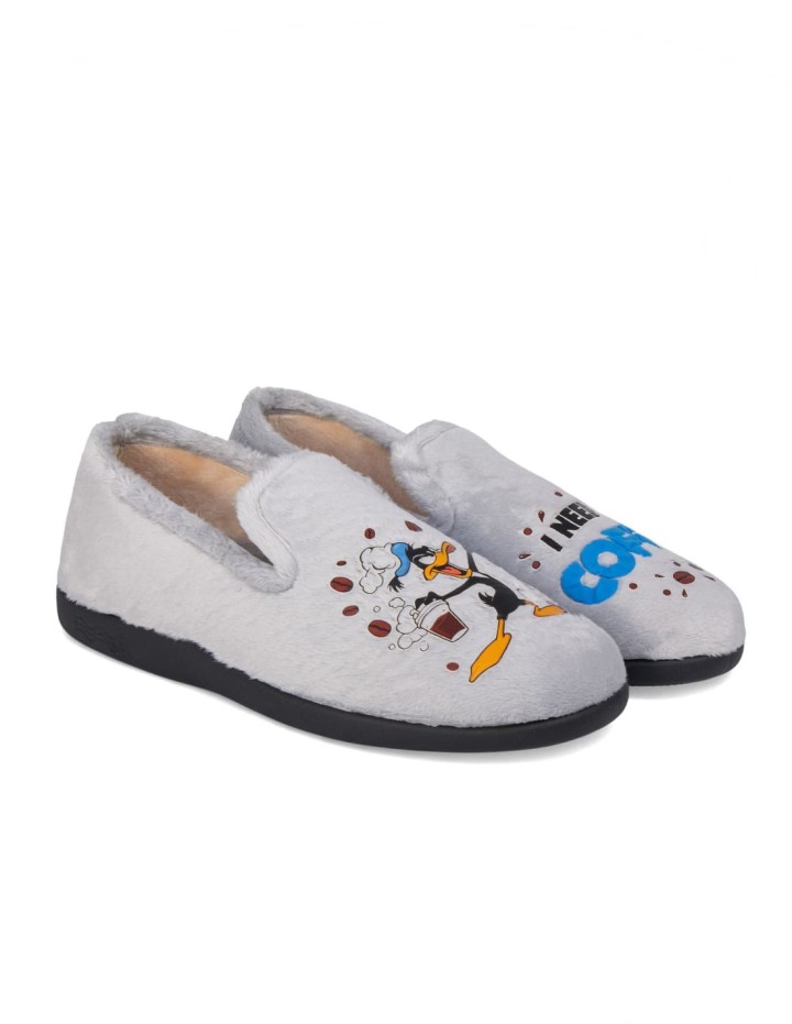 Zapatillas de casa cerradas color gris con estampado Now I need coffee!