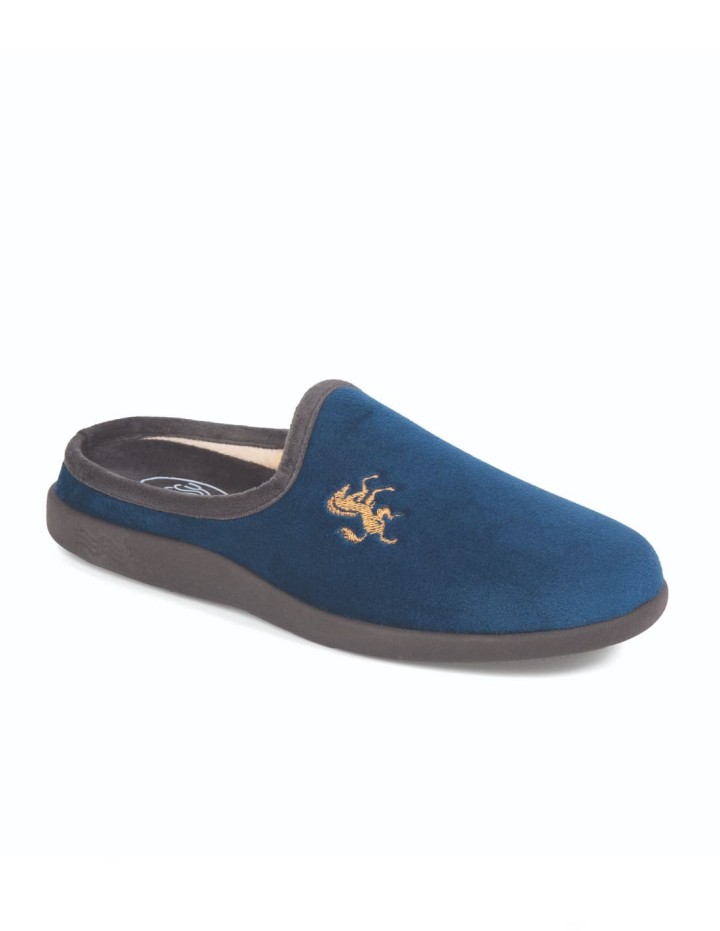 Zapatillas de casa abiertas para hombre color azul marino y estampado caballo