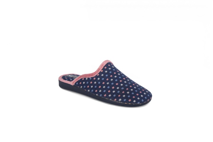 Zapatillas de casa abiertas color azul marino estampado floral