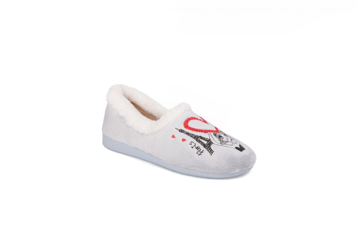 Zapatillas de casa cerradas mujer color gris estampado París