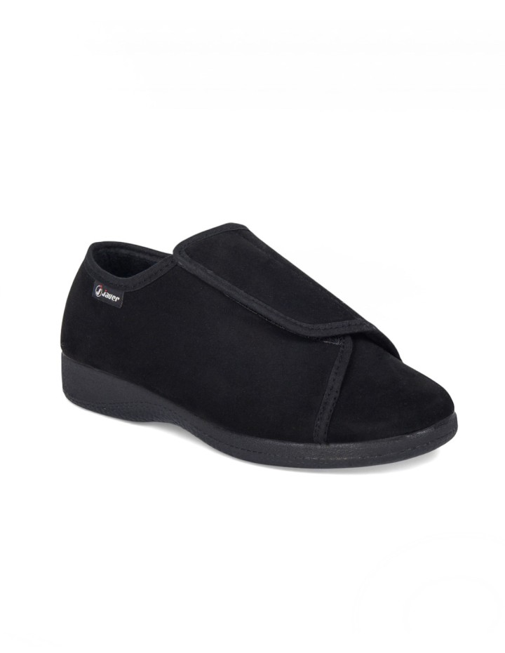 Zapatos de mujer pies delicados ancho especial cierre velcro amplio color negro