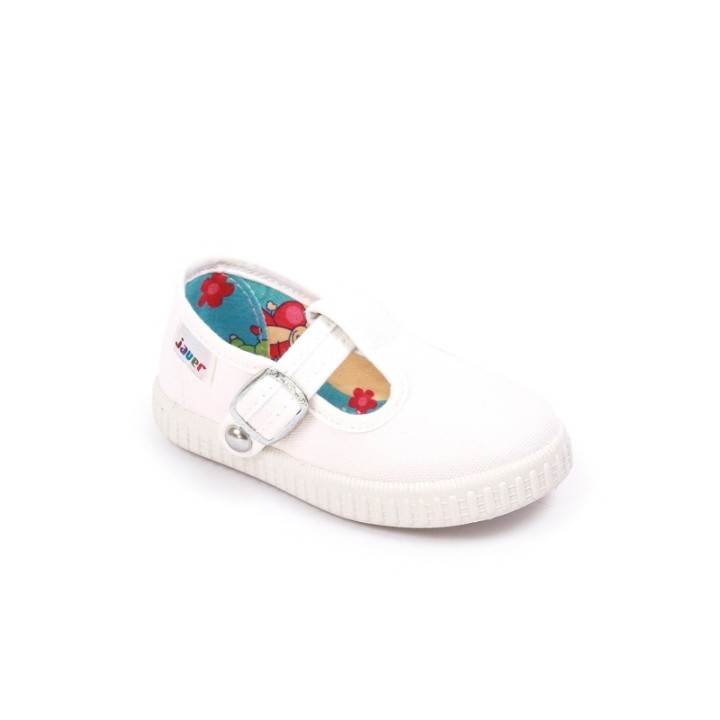 Sandalias lona con cierre de corchete color blanco