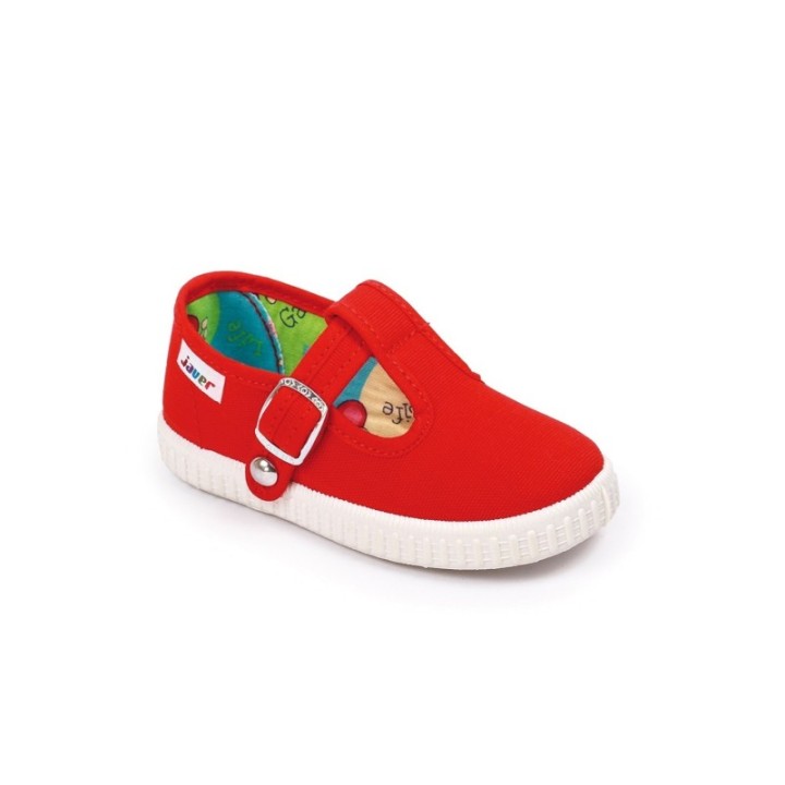 Sandalias lona con cierre de corchete color rojo
