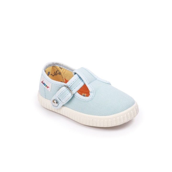 Sandalias lona con cierre de corchete color celeste