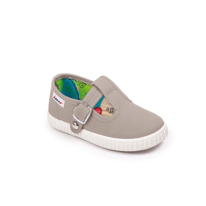 Sandalias lona con cierre de corchete color gris