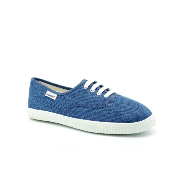 Zapatillas lona con cordones color tejano