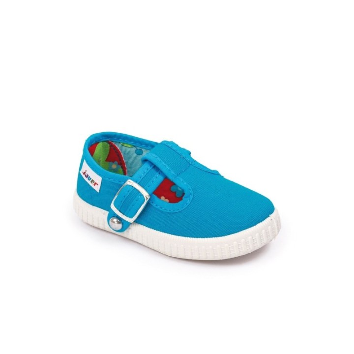 Sandalias lona con cierre de corchete color turquesa