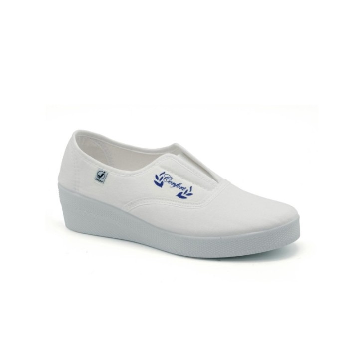Zapatillas lona con elástico y cuña alta color blanco