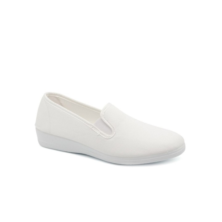 Zapatillas lona con elástico y cuña baja color blanco