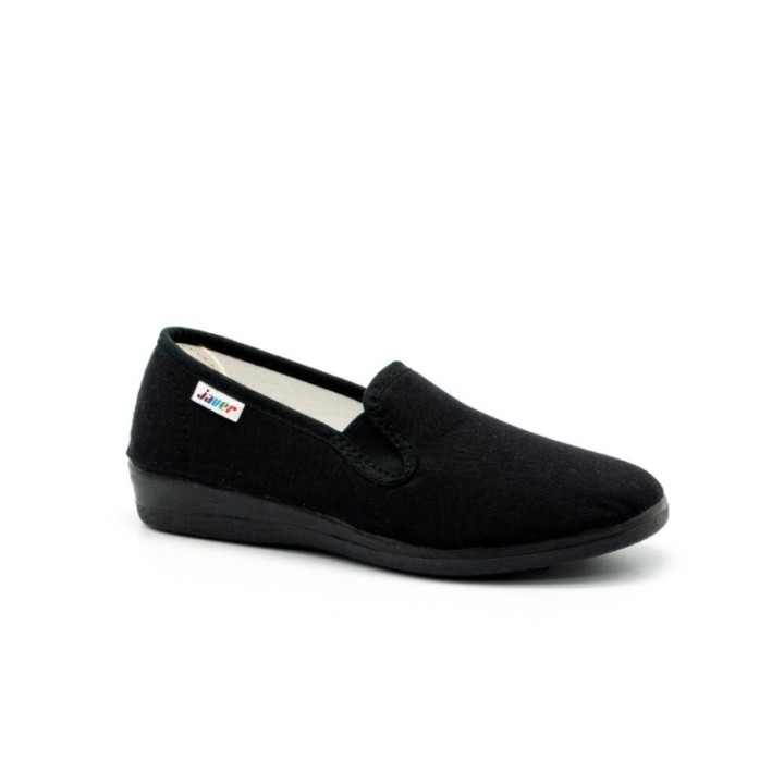 Zapatillas lona con elástico y cuña baja color negro