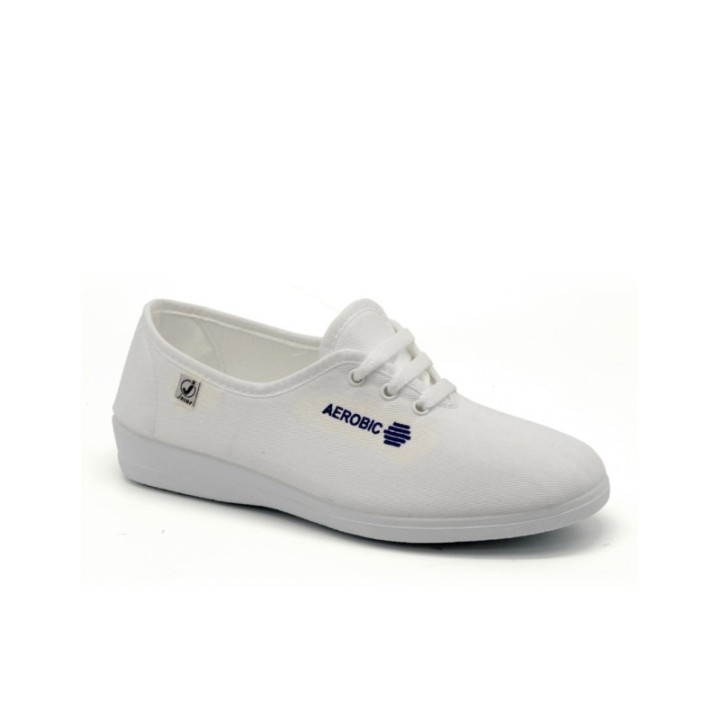 Zapatillas lona con cordones y cuña baja color blanco