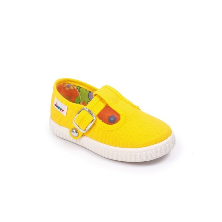 Sandalias lona con cierre de corchete color amarillo
