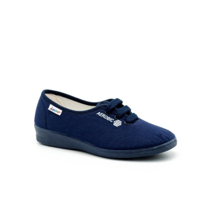 Zapatillas lona con cordones y cuña baja color marino