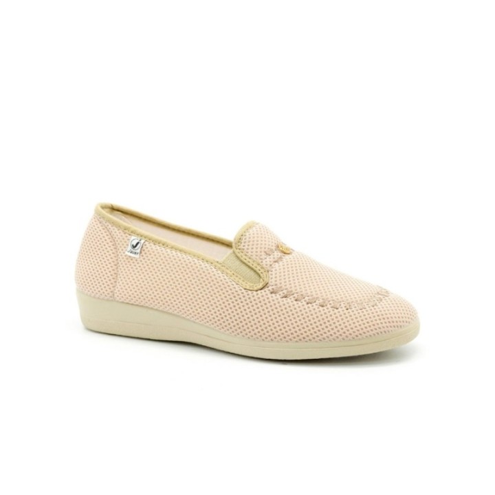 Zapatillas lona con elástico y acabado decorado color beige