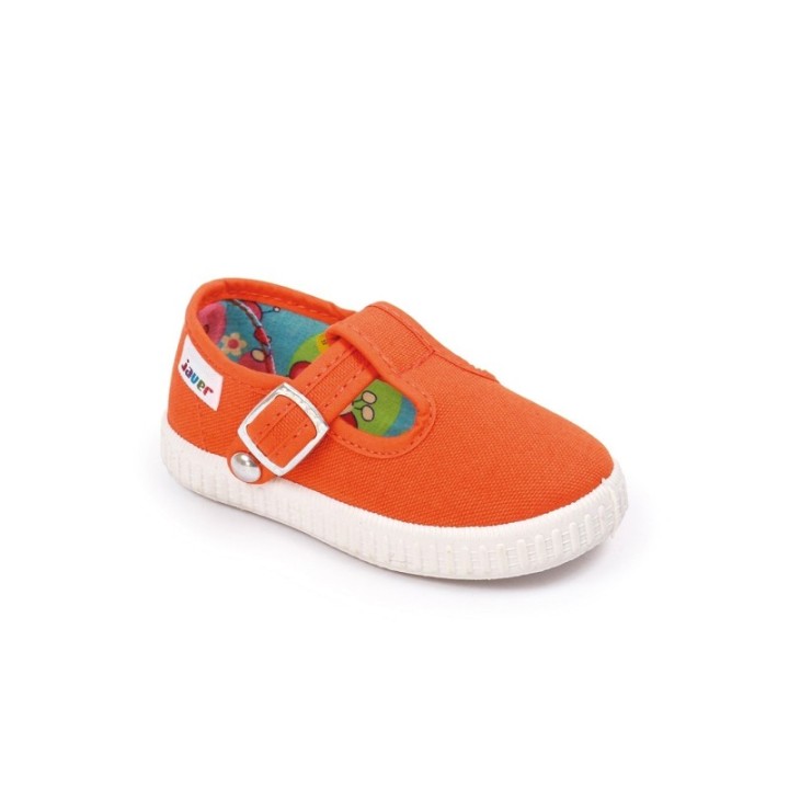 Sandalias lona con cierre de corchete color naranja
