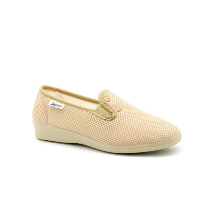 Zapatillas lona con elástico y acabado botón color beige