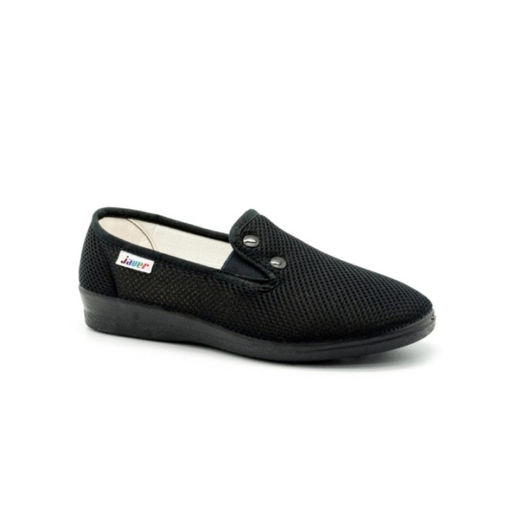 Zapatillas lona con elástico y acabado botón color negro