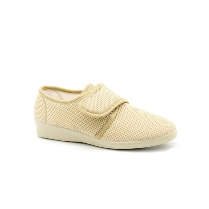Zapatillas lona con cierre de velcro y vulcanizado color beige