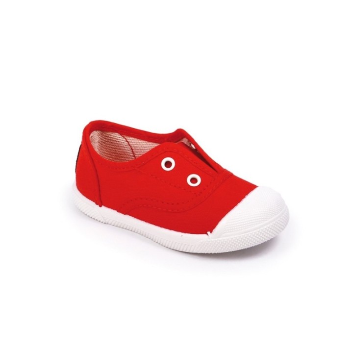 Zapatillas lona sin cordones con puntera color rojo