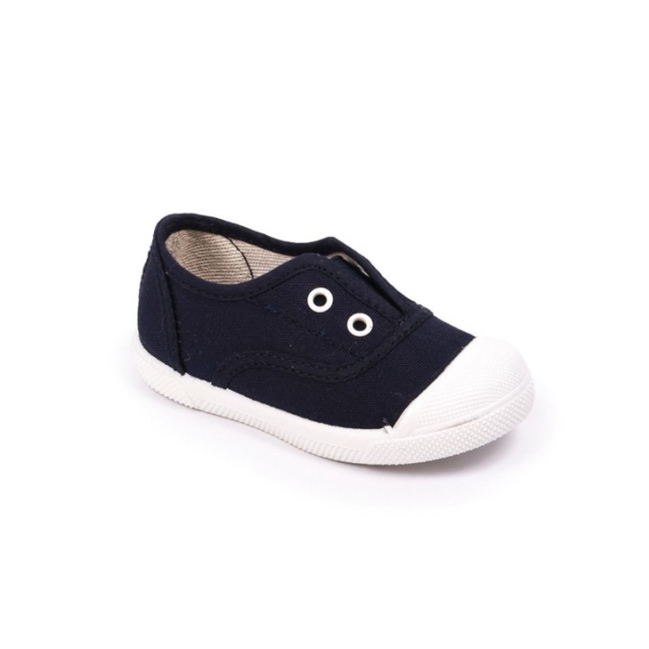Zapatillas lona sin cordones con puntera color marino