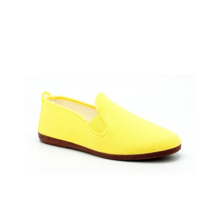 Zapatillas lona kung-fu con elástico color amarillo