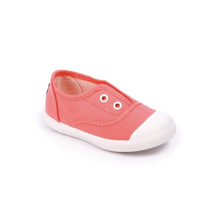 Zapatillas lona sin cordones con puntera color coral