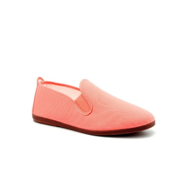 Zapatillas lona kung-fu con elástico color coral